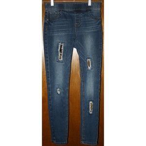 Justice Girls Sequin Embellished Distressed Mid-Rise Legging Jegging Jeans Sz 10